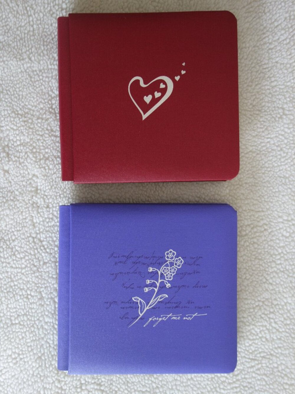Two New CREATIVE MEMORIES 7x7 Scrapbooks Forget Me Not Purple / Red Hearts